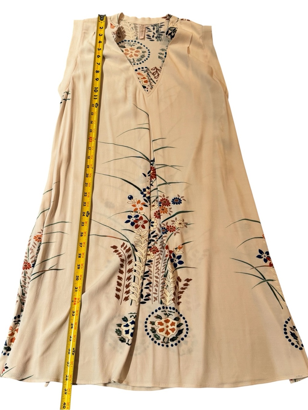 Cream Crepe Floral Sleeveless Dress with Tie Back, size L - Picture 6 of 7
